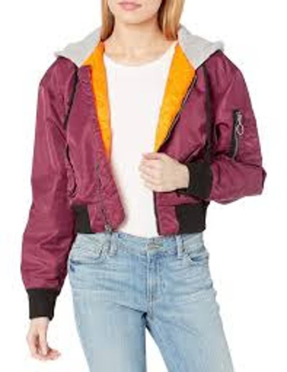 Hudson Rogue Cropped Bomber Jacket Womens Hooded Puffer‎ Coat Sz M Full Zip